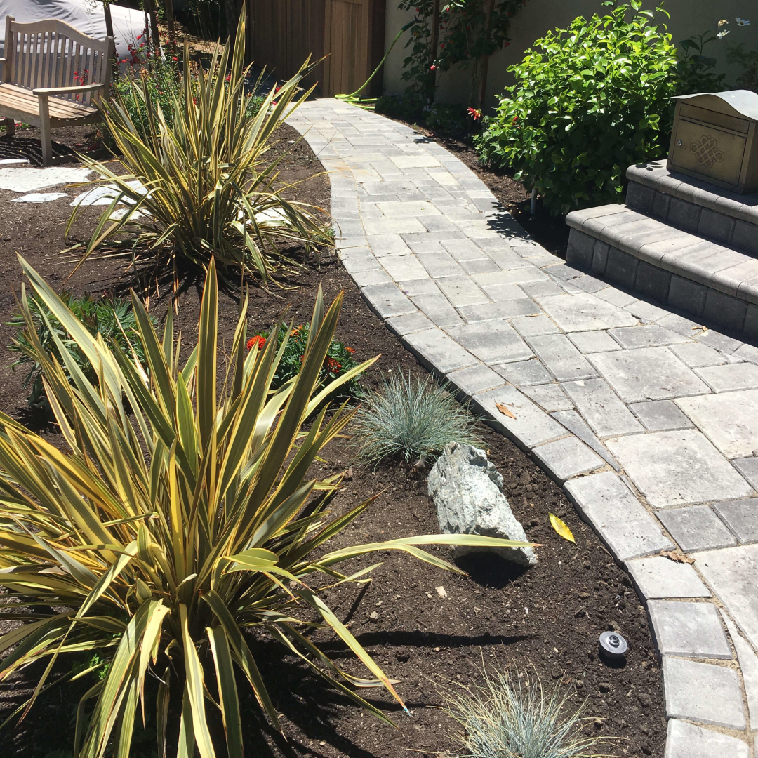 garden installation and hardscape renovation for front outdoor space